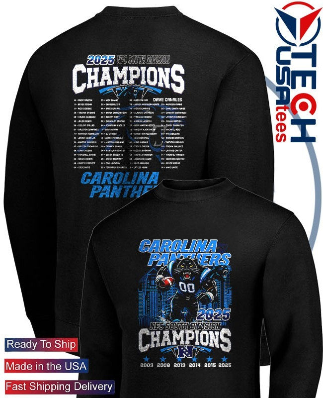 The Carolina Panthers 2025 NFC North Division Champions skyline mascot shirt