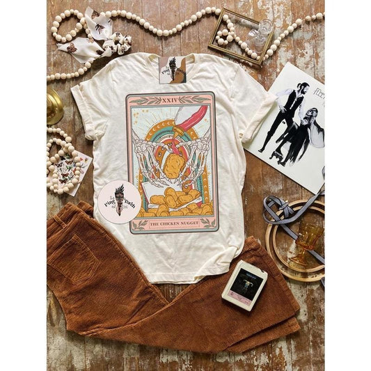 The Chicken Nugget Tarot Card T-shirt, occult chicken nugget Tarot Card Tee, the chicken nugget tarot card T-shirt, occult nugget tarot T-shirt
