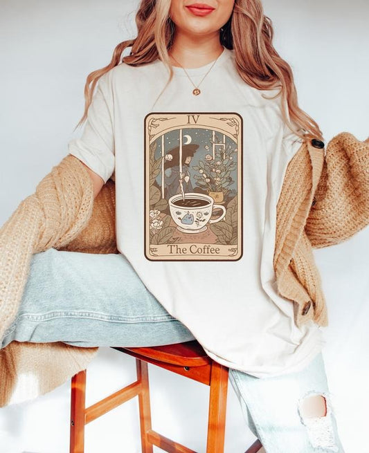 The Coffee Tarot Card Shirt, Tarot Card, Women's Graphic Tee, Celestial Shirt, Coffee Lover Gift, Bookish Clothing, Coffee T-Shirt Gift