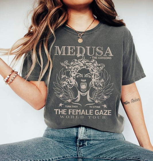 The Female Gaze Medusa T Shirt, Greek Mythology Goddess Shirt, Medusa Distressed Band Tee, Snake Shirt, Goddess Medusa, Mythology Lover