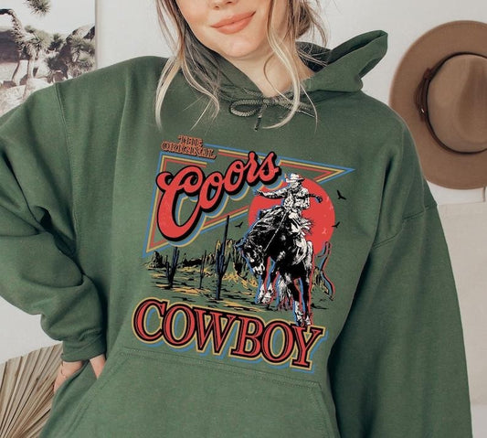 The Original Cowboy, Mens Beer Hoodie, Western Rodeo, Coors Beer, Western Sweatshirt, Vintage Cowboy Tee, Mens Trending  T-shirt, sweater and Hoodie cotton