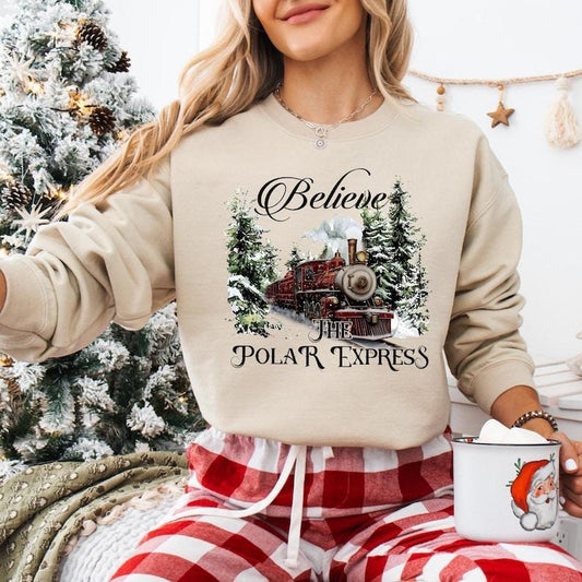 The Polar Express Christmas Sweatshirt, North Pole Christmas T-shirt, Believe Christmas Tee, All Aboard Admit One Hoodie, Merry Christmas