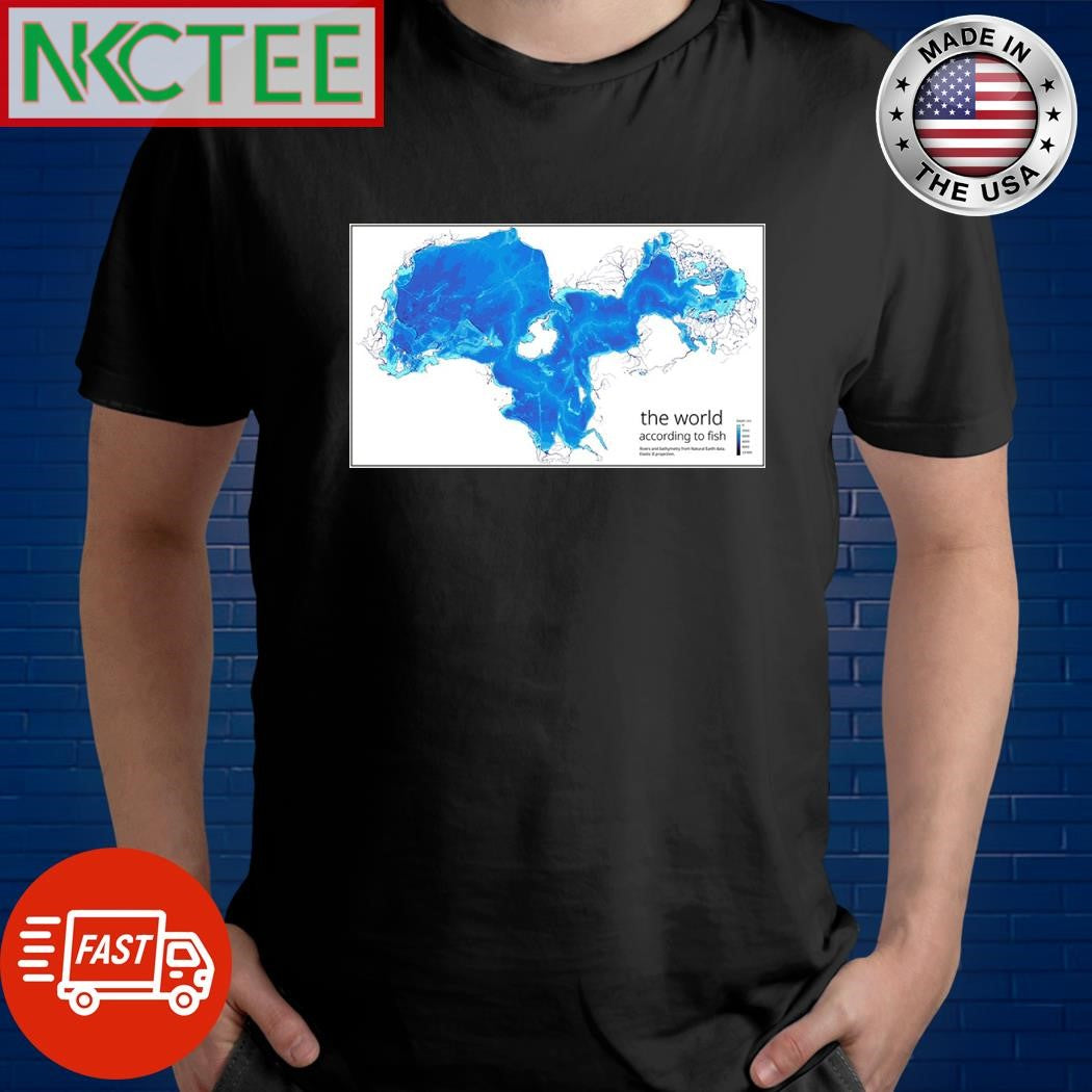 The world according to fish (Elastic II projection) map shirt