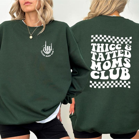 Thicc Tatted Moms Club 2-Sided Shirt Comfort Colors, Tattooed Mama Tops, Tattoo Tees for Mom, Retro Tattoos Are Trashy Sweatshirt, Funny Gift Ideas for Mommy, Comfy Women's Top, Casual Womenswear