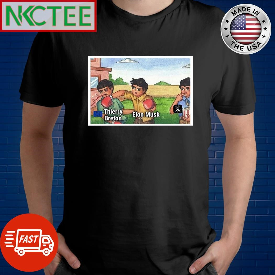 Thierry Breton Elon Musk boxing paint shirt