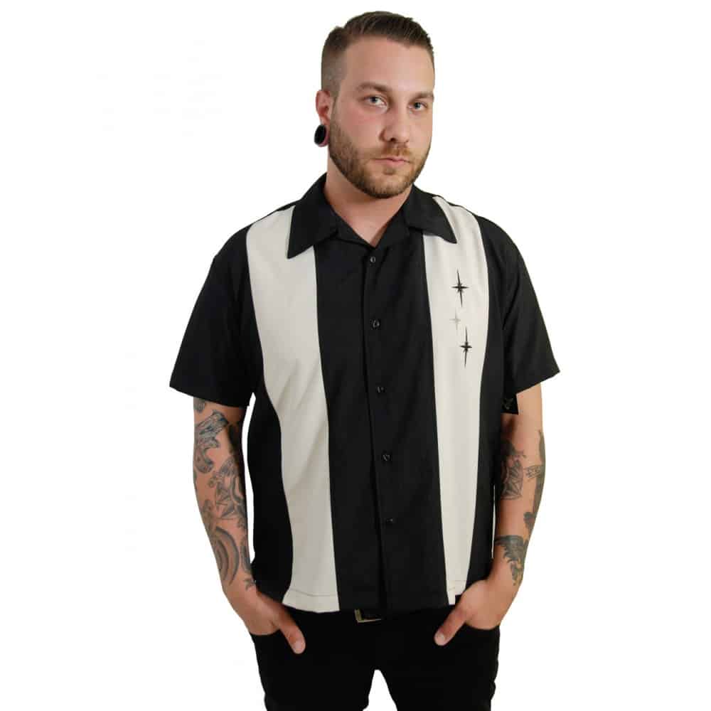 Three Star Panel Black Bowling Shirt by Steady Clothing Hoodie, Sweatshirt | CoreVibeTees.com (Image 3)