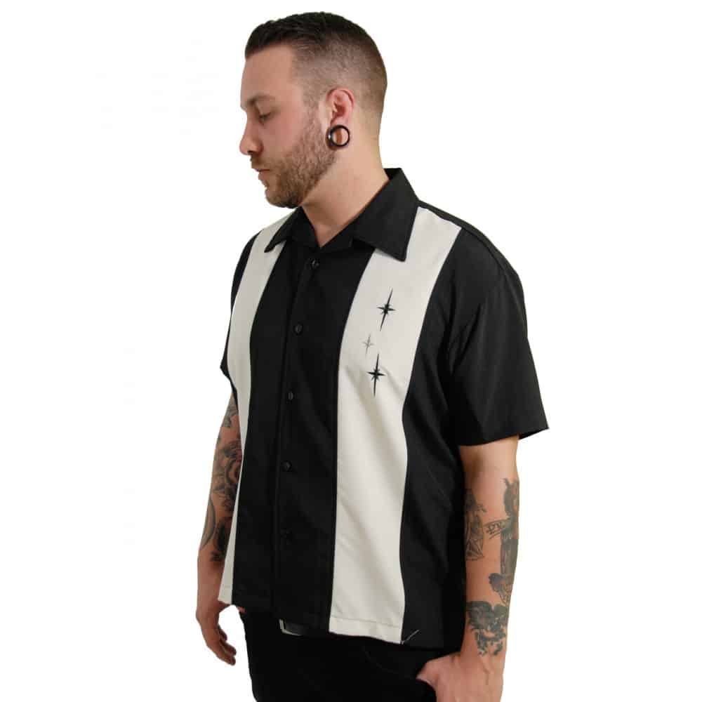Three Star Panel Black Bowling Shirt by Steady Clothing Hoodie, Sweatshirt | CoreVibeTees.com (Image 4)