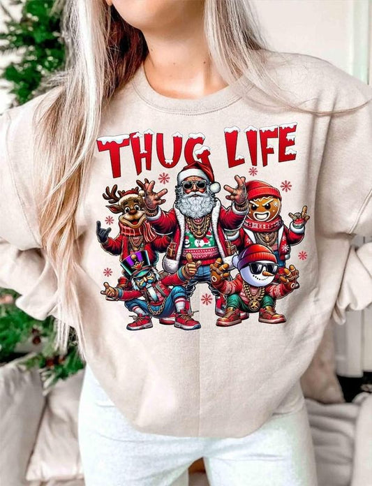 Thug Life Christma Santa Reindeer Thug Life Snowman , GingerBread , Funny Christmas Sweatshirt