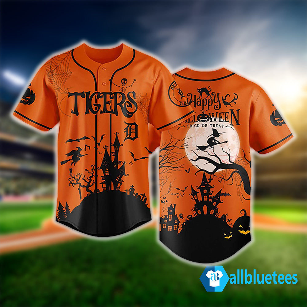 Tigers Happy Halloween Trick Or Treat Baseball Jersey