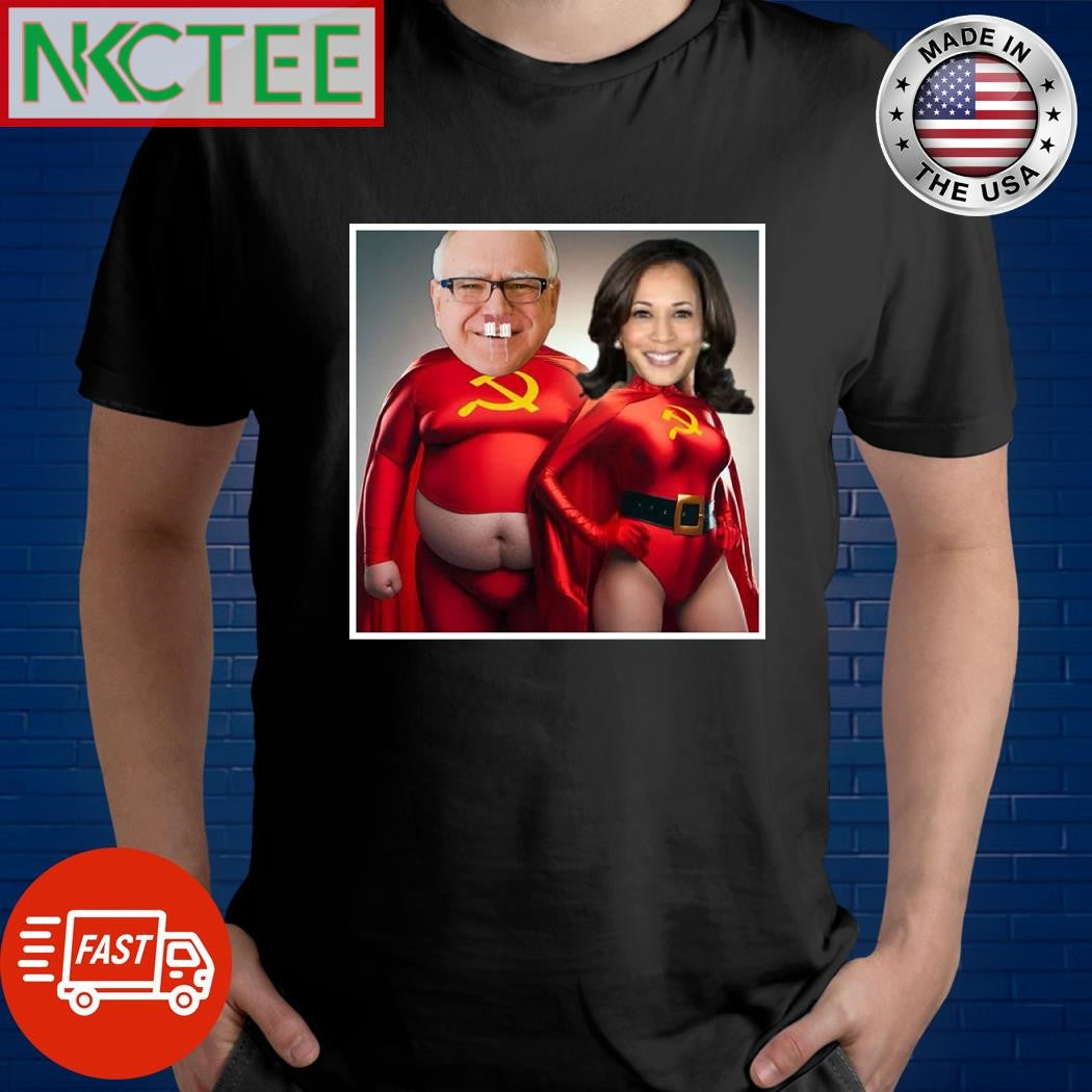 Tim Walz Kamala Harris superhero Communist shirt