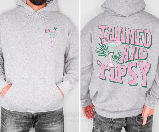 Tipsy and Tanned Hoodie, Summer Vibes Apparel, Trendy Graphic Hoodie for Beach Lovers, Casual Sweatshirt for Vacation Style, Fun & Playful Fashion, Cozy & Stylish Hoodie for Men & Women Fabric Menswear