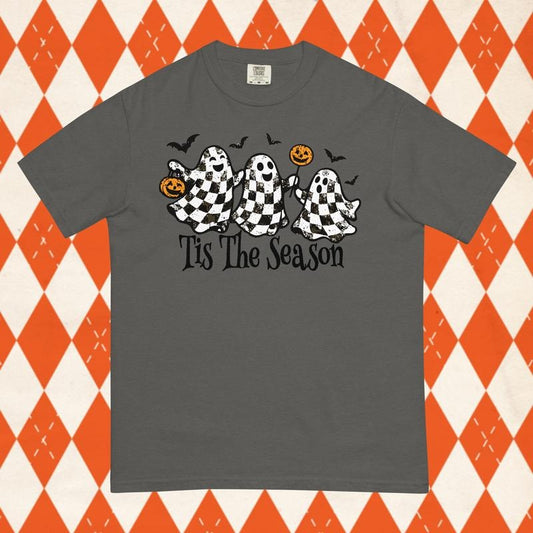 Tis The Season Checkered Ghost Halloween Comfort Colors shirt Oversized fit Unisex garment-dyed heavyweight t-shirt