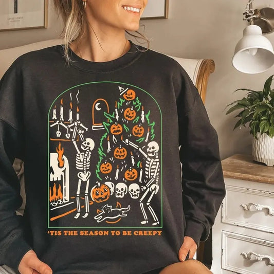 Tis The Season To Be Creepy Sweatshirt, Funny Skeleton Halloween Sweatshirt, Dead Inside Halloween Shirt, Black Cat Halloween Sweatshirt, Funny Halloween Shirt, Pumpkin Halloween, Pumpkin Skeleton Halloween Shirt, Fall Halloween Gift Shirt