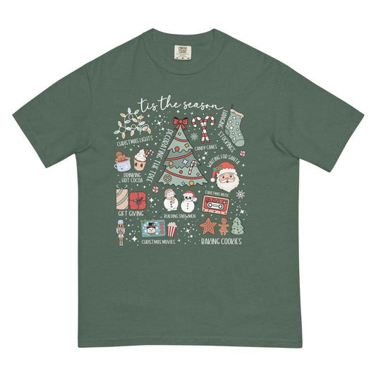 Tis the Season Christmas Doodles Shirt - Comfort Colors Unisex Apparel Relaxed Fit Printed In The USA Clothing Womenswear Casual Comfort Cotton Top Athletic Boho Chic
