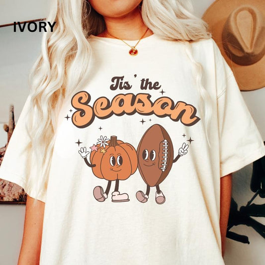 Tis the season football #2 Shirt, Oversized Football Shirt, Fall shirt, Comfort Colors Football Shirt, Casual Shirt Unisex, Halloween Clothing, Graphic Halloween Apparel, Casual Cotton T-shirt, Unisex Halloween