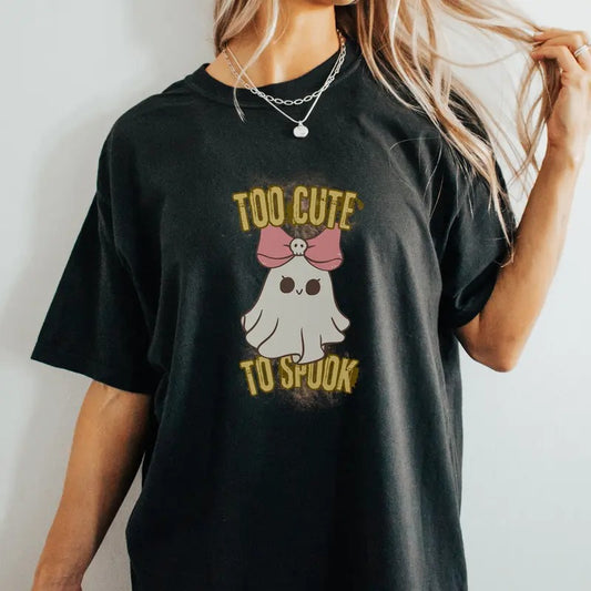 Too Cute To Spook Ghost Tshirt Gift For Girlfriend Wife Sister Oversized Comfort Halloween Shirt Gym Pump Cover For Muscle Mommy