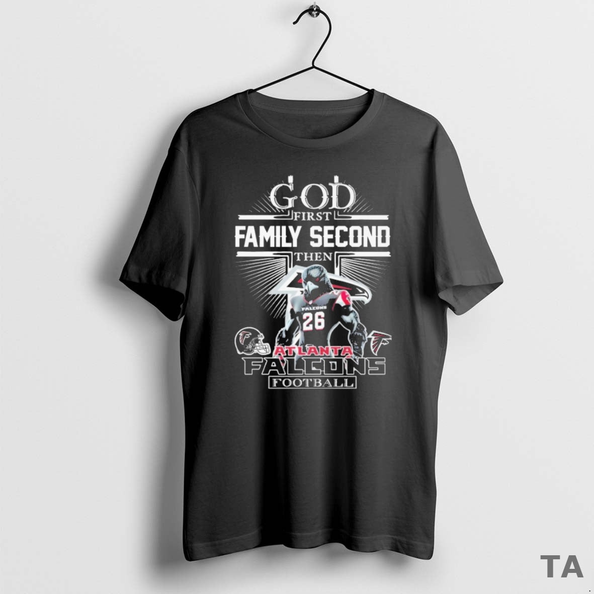 Top God First Family Second Then Atlanta Falcons Mascot T Shirt Sweater Hoodie, Sweatshirt | CoreVibeTees.com
