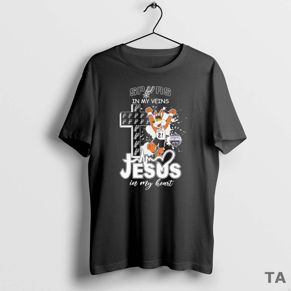 Top San Antonio Spurs Mascot In My Veins Jesus In My Heart T Shirt Sweater Hoodie, Sweatshirt | CoreVibeTees.com