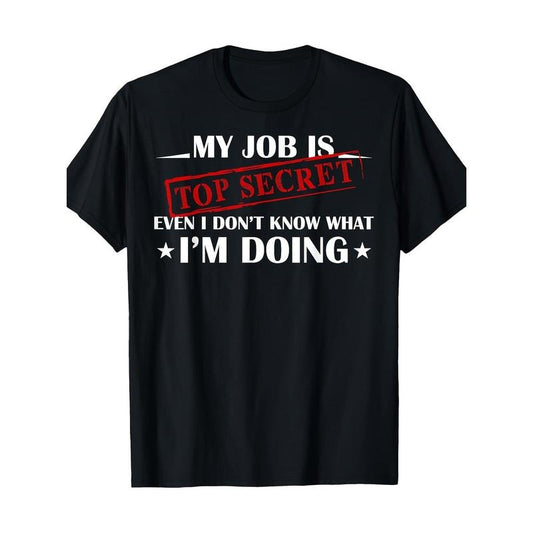Top Secret Humor Cotton T-Shirt, 100% Cotton, Crew Neck, Short Sleeve, Regular Fit, Slight Stretch, Geometric Pattern, with Digital Print, for Casual Weekend Wear Made in USA