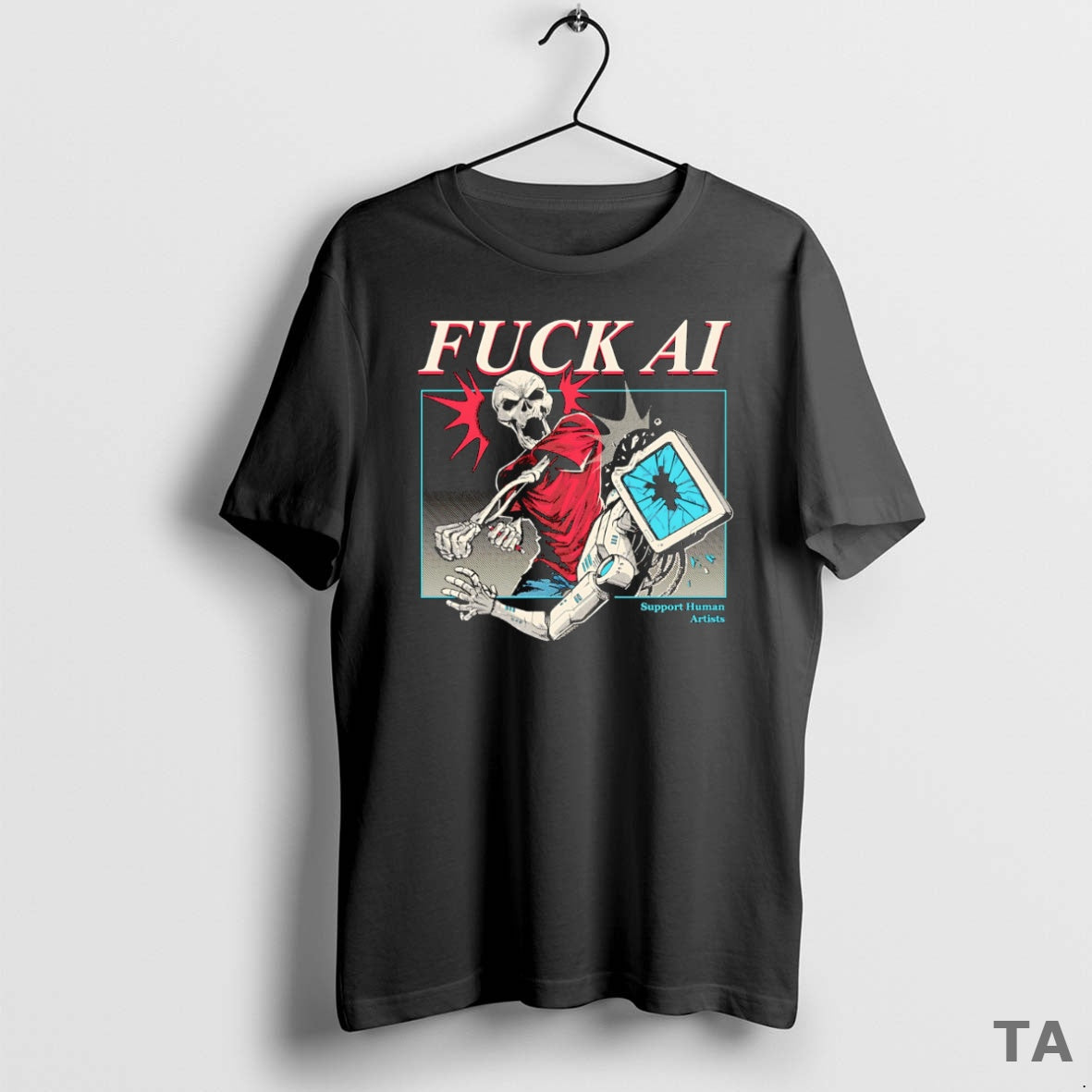 Top Skeleton Fuck Ai Support Human Artists T Shirt Sweater Hoodie, Sweatshirt | CoreVibeTees.com