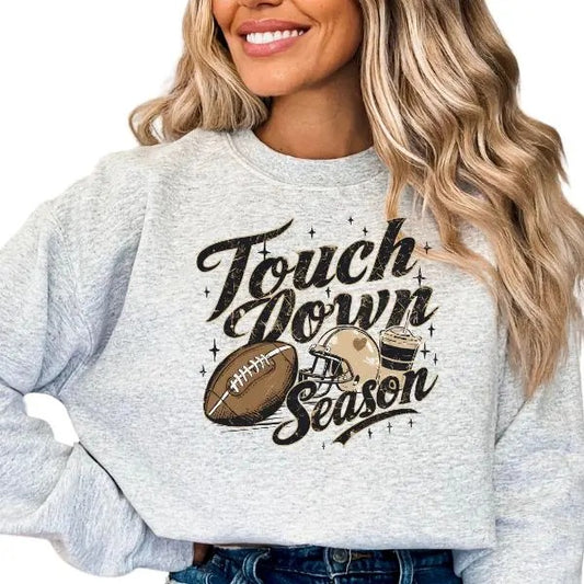 Touchdown Season Football Crewneck Sweatshirt - Hoodie, Oversized Trendy Sweatshirt for Football Moms, Long Sleeve Pullover Sweatshirt, Casual Football Season Unisex Sizing Sweatshirt, All Seasons Footbal Sweater, Machine Washable