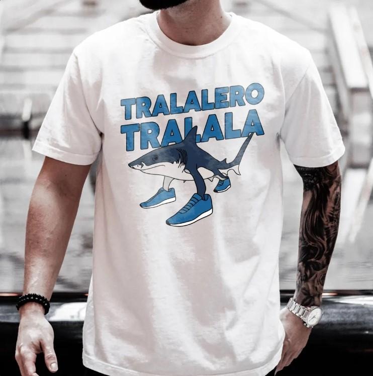 Tralalero Tralala Funny Shark Meme Shirt, Brain Rot Shirt, Unhinged Shirt, Funny Meme Classic Cotton Fabric Menswear