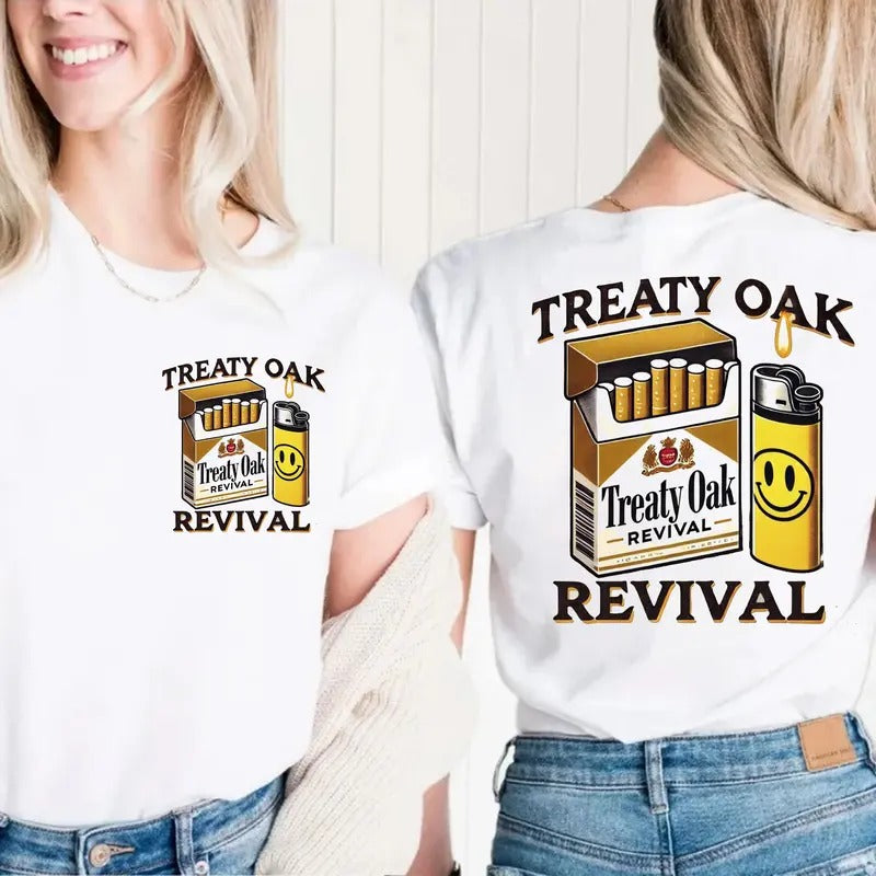 Treatyy 0ak RevivaI Both Sides Tee, Country Music Top, Pop Culture Tee, Unisex Short Sleeve Tee Shirt, Casual Clothing