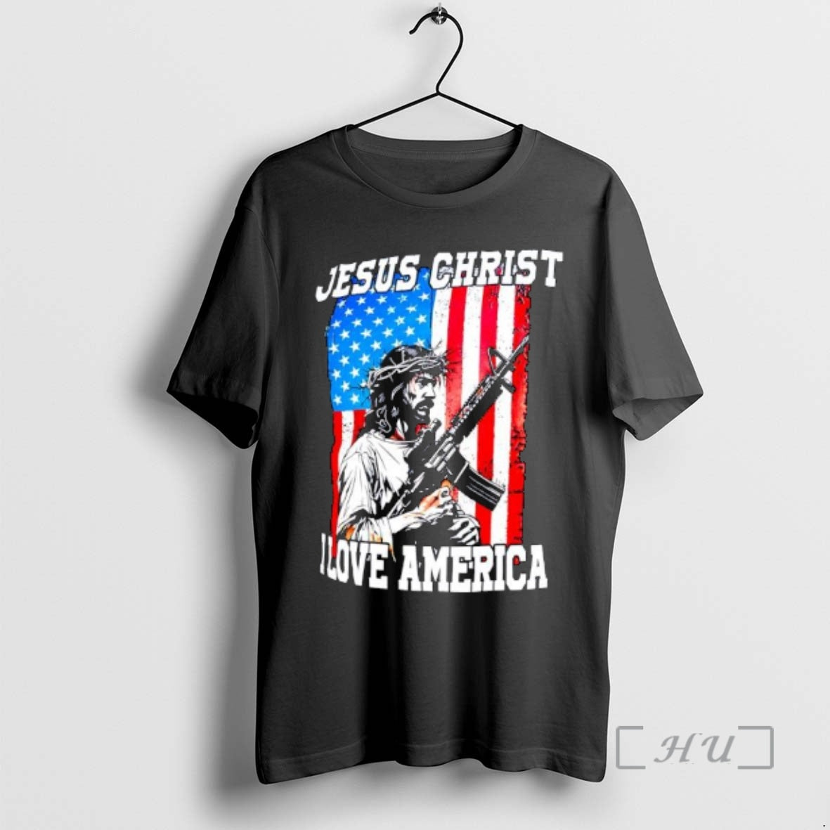 Trending Jesus Christ I Love America Rifle American Flag Graphic T-Shirts, Hoodie, Sweatshirt | CoreVibeTees.com