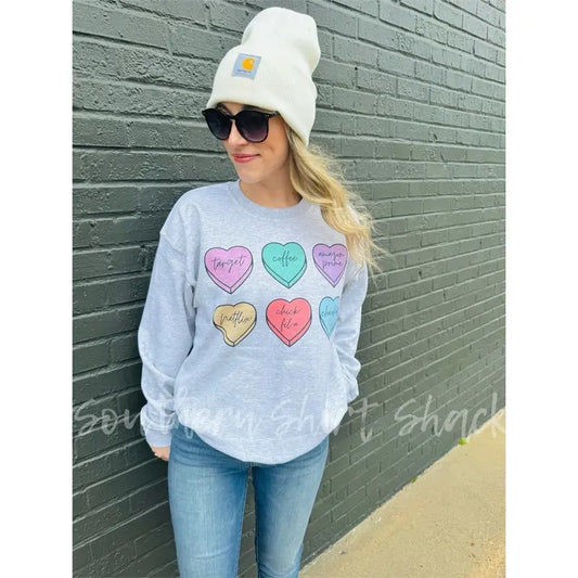 Trendy Conversation Heart Valentines Day Sweatshirt ~ Ash Gray  Sweatshirt