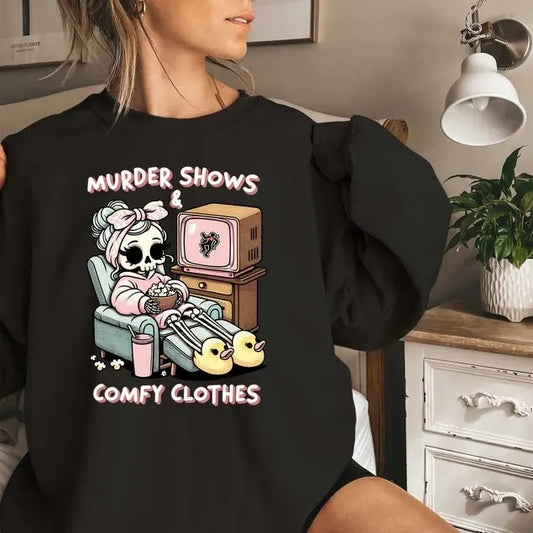 True Crime Halloween Sweatshirt, I Like Murder Shows Comfy Clothes Funny True Crime Gift True Crime Tee Messy Bun