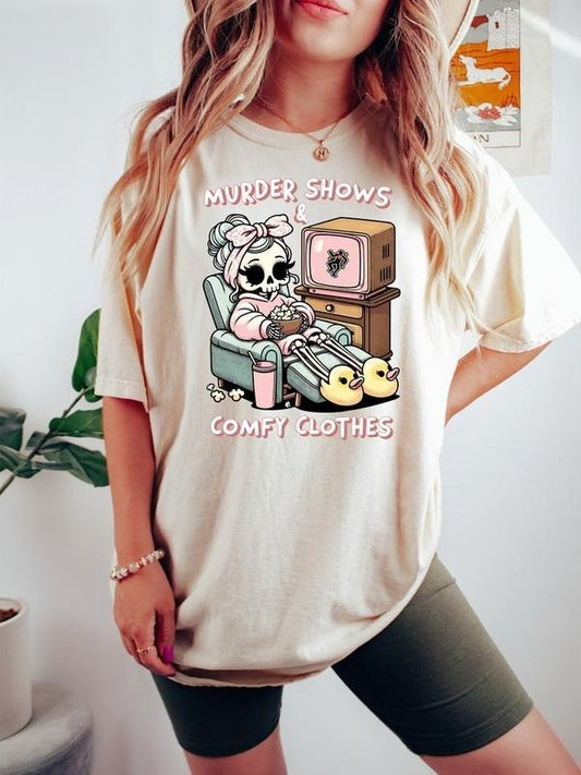 True Crime Shirt for Women, I Like Murder Shows Comfy Clothes Tshirt for True Crime Junkie, Funny True Crime Gift True Crime Tee Messy Bun