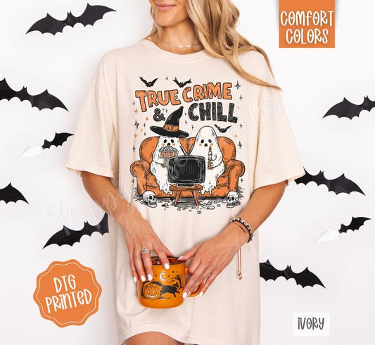 True Crime and Chill Shirt Comfort Colors, Trendy Halloween Tshirt