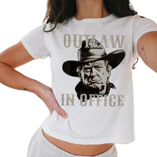 Trump 47 Outlaw Baby Tee, Trump Won Cowboy Baby Tee, Retro Western Trump 2024 Election Tee Casual Comfort
