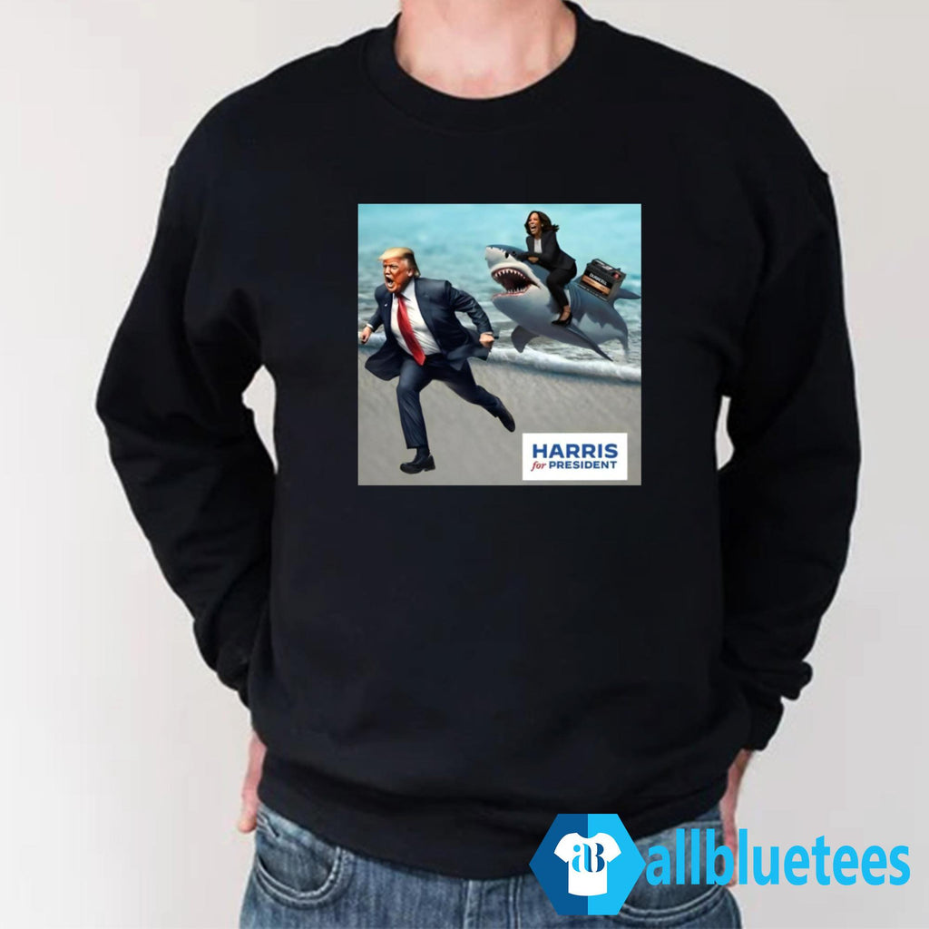 Trump And Kamala Harris Riding A Shark Shirt