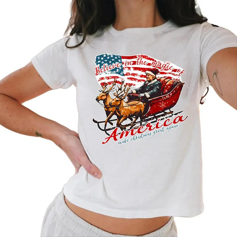 Trump Christmas Baby Tee, Humorous Trump Christmas Baby Tee, Trump Make America Grate Again Baby Tee Casual Comfort