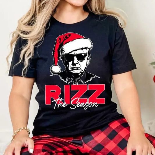 Trump Rizz The Season Christmas T-Shirt, Donald Trump Christmas Tshirt, Funny Trump T-Shirt, 100% Cotton, Crew Neck, Slight Stretch, Breathable & Wear-Resistant, All-Season Short Sleeve Tee, Perfect for Outdoor & Daily Fashion