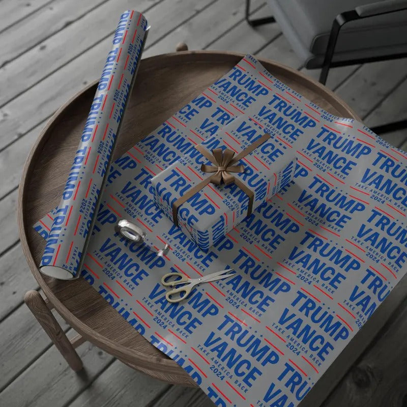 Trump Wrapping Papers, Trump2024 Christmas Gift Wrap, Trump Vance Take America Back Patterned Wrapping Paper, available...