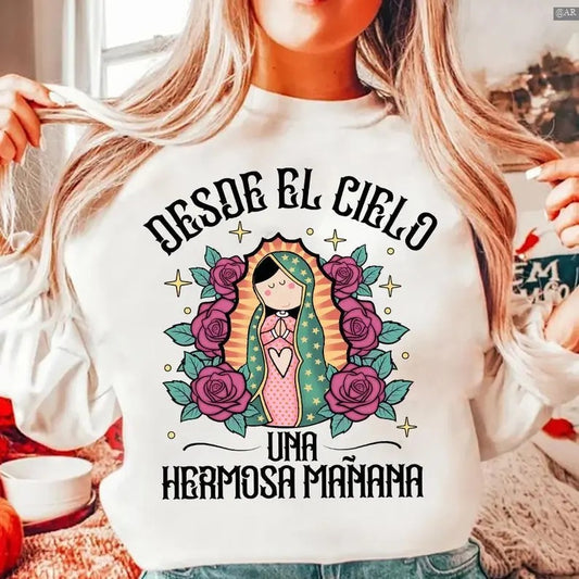 Our Lady Of Guadalupe Sweatshirt/Hoodie/Tshirt, Nuestra Senora De Guadalupe , It's Abuelita and Pan Dulce Season, Retro Crewneck, Gift For Lovers, Cotton, Trendy Womenswear Top