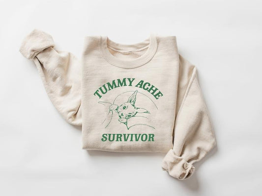 Tummy Ache Survivor Sweatshirt, Vintage Tummy Ache Survivor Shirt, Tummy Ache Meme, Funny Cartoon Shirt, Funny Gift, Sarcastic Shirt, Meme Shirt