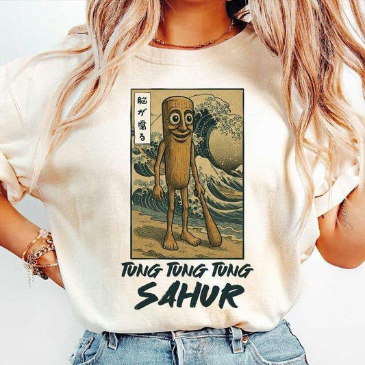 Tung Tung Tung Sahur Brainrot Shirt , Funny Baseball Bat Meme T-Shirt , Ukiyo-e Japanese Style Ramadan Tee, Gift for Mom, Menswear Top, women top, Gift For menswear, summer see tshirt, Classic Top