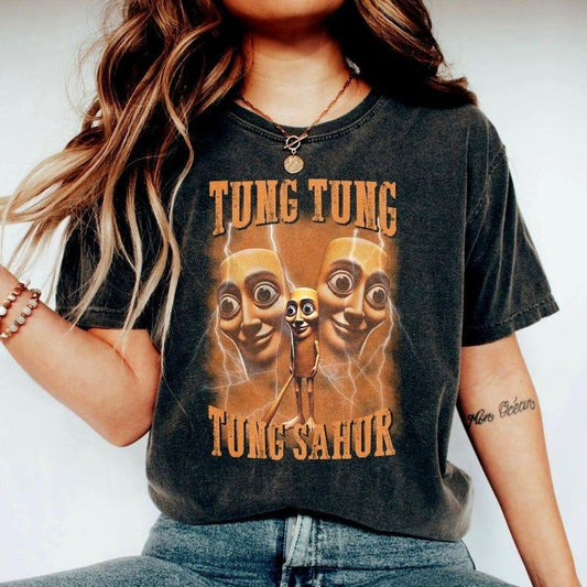 Tung Tung Tung Sahur Meme Shirt, Funny Baseball Bat Italian Brainrot Tee, Dank Weird Humor T-shirt, Unhinged Internet Core Outfit, Gift for Mom, Menswear Top, women top, Gift For menswear, summer see tshirt, Classic Top