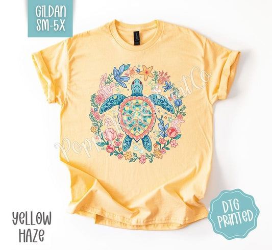 Turtle Gildan Shirt, Cute Summer Floral Tshirt, Trendy Beach Tee, Gift for Her