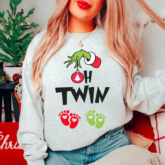 Twin Pregnancy Christmas Sweatshirt, Christmas Pregnancy Reveal Shirt, Oh Twin Shirt, Christmas Holiday Maternity Sweatshirt, Christmas Pregnant Shirt, Winter Pregnancy Announcement Sweater, Twin Baby Reveal Xmas Party Shirt, Twin Mom Shirt