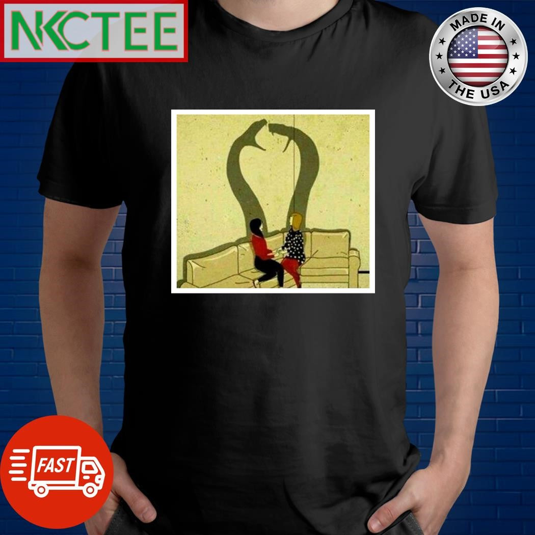 Two women with shadows of two snakes shirt