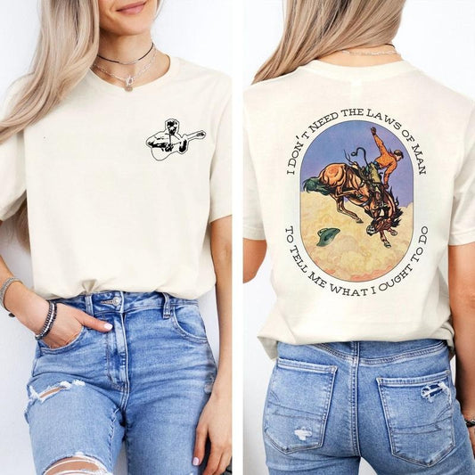 Tyyler Country Music Inspired Tee, I Don't Need Tha Law, Western Cowgirl Clothing, Unisex Short Sleeve Tee outfits