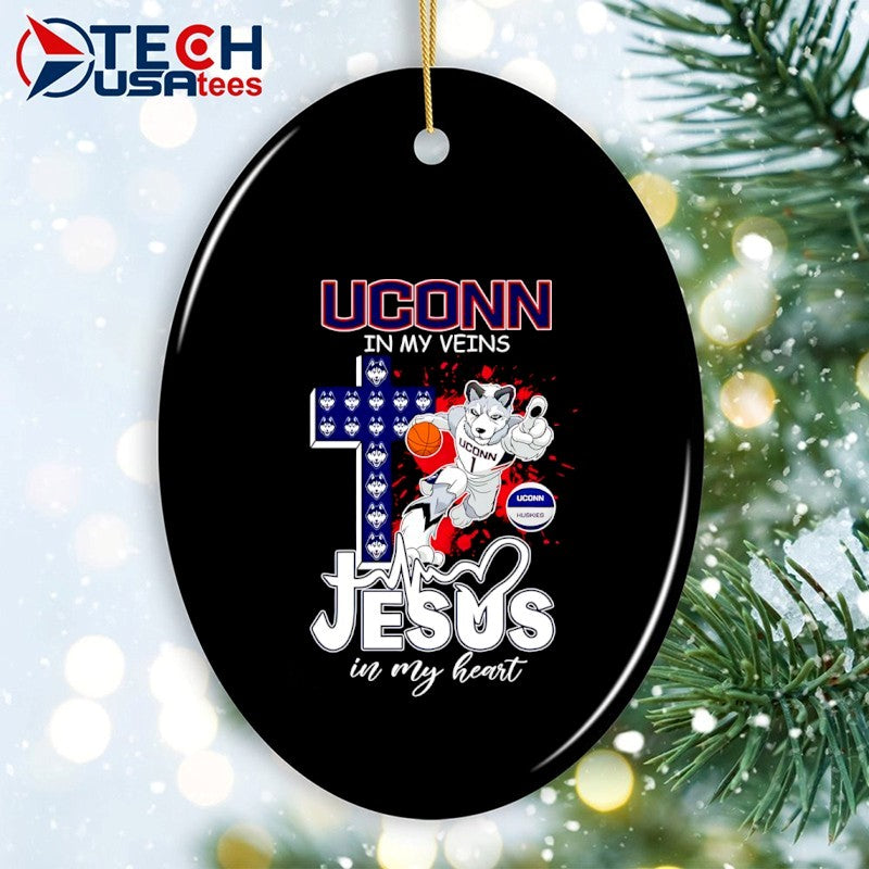 UConn Huskies in my veins Jesus in my heart cross mascot shirt