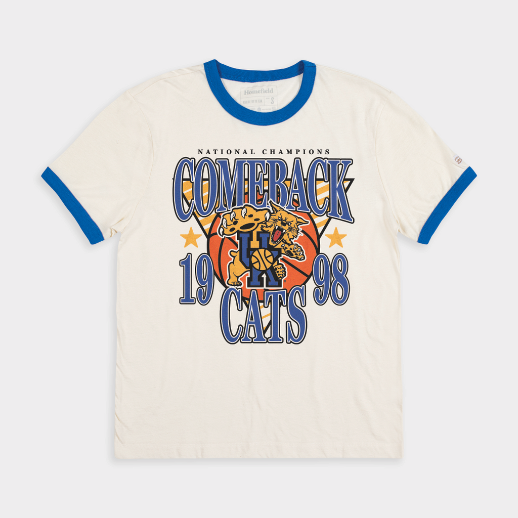1997-98 Kentucky Basketball "Comeback Cats" Ringer Tee Style001 Hoodie, Sweatshirt | CoreVibeTees.com (Image 1)