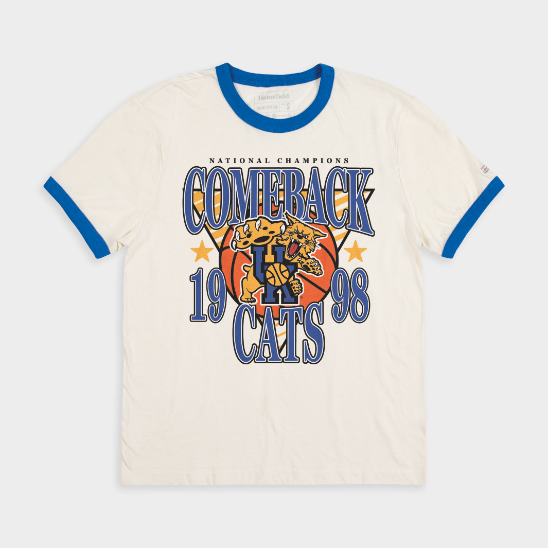 1997-98 Kentucky Basketball "Comeback Cats" Ringer Tee Style001 Hoodie, Sweatshirt | CoreVibeTees.com (Image 1)