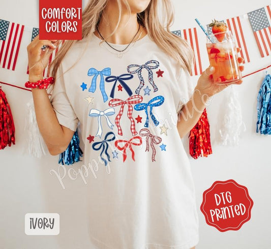 USA Bow Collage Shirt Comfort Colors, America Bow TShirt for July 4th, Memorial Day Tee, Patriotic Bow
