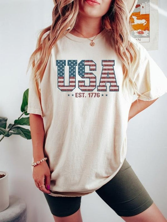 USA Est 1776 Shirt, America 4th of July T-Shirt, USA Flag Shirt, Stars and Stripes Tee, American Women Shirt
